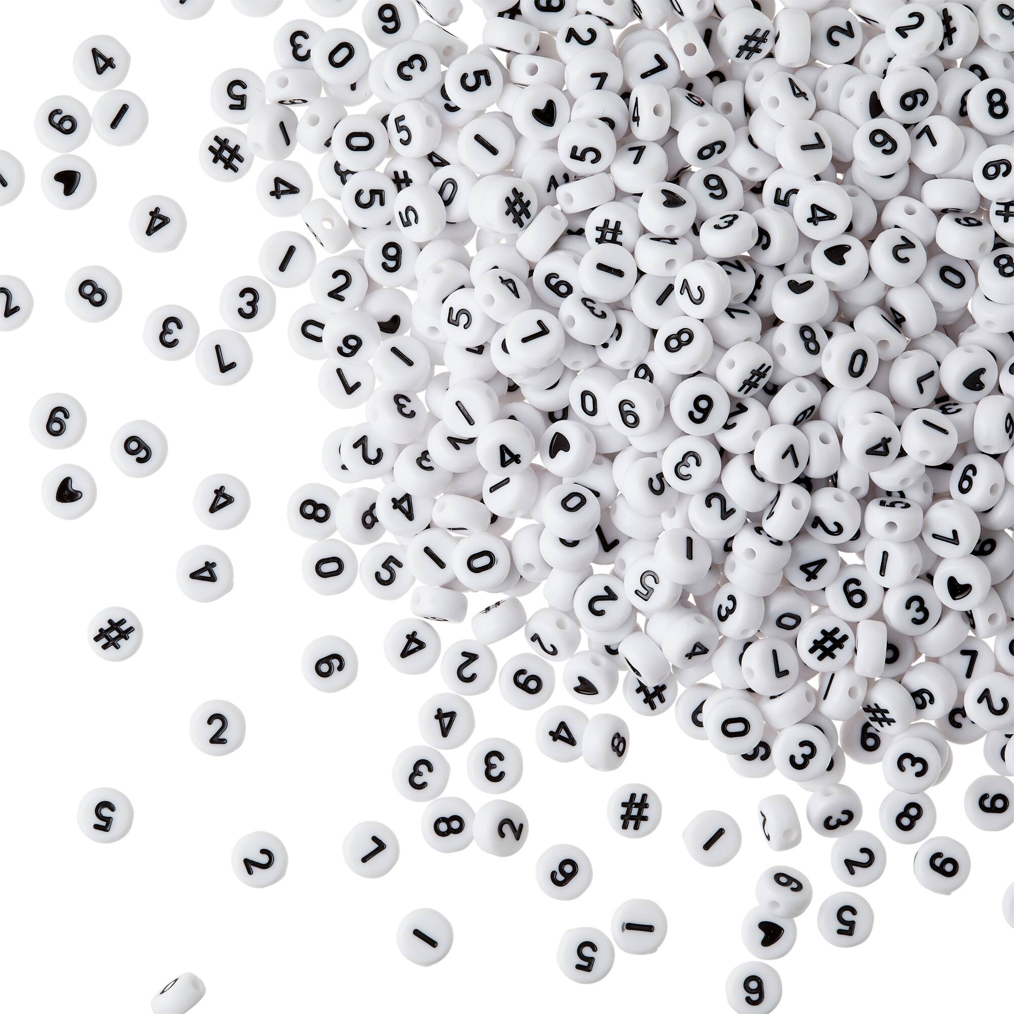 White & Black Number Acrylic Circle Craft Beads, 7mm by Bead Landing™